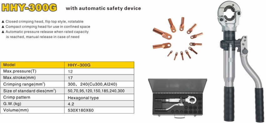 Kìm bấm cos thủy lực 300 mm2 6.5 tấn TLP HHY-300G 3