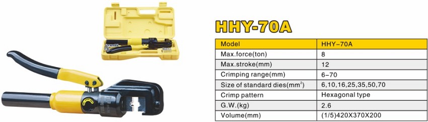 Kìm bấm cos thủy lực 70 mm2 5 tấn TLP HHY-70A 3
