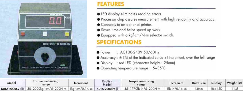 Giới thiệu về máy đo lực siết KANON KDTA-2000SV(II)