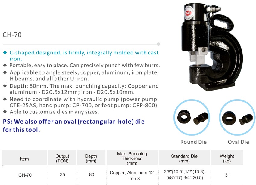 Máy đột lỗ thủy lực 1 chiều 3/8-3/4 inch TAC CH-70 2