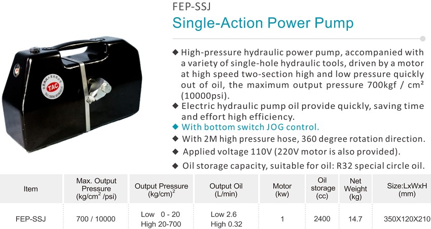 Bơm điện thủy lực 1 chiều 2.4 lít TAC FEP-SSJ 1