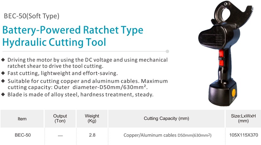 Bộ cắt cáp đồng phi 50mm dùng điện TAC BEC-50 3