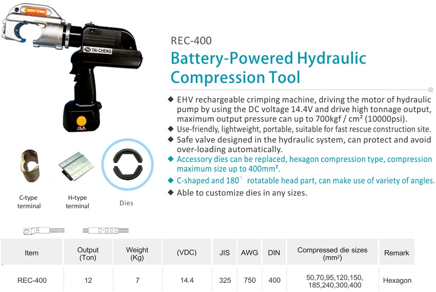 Bộ kìm bấm cos thủy lực dùng điện 50-400 mm2 TAC REC-400 2