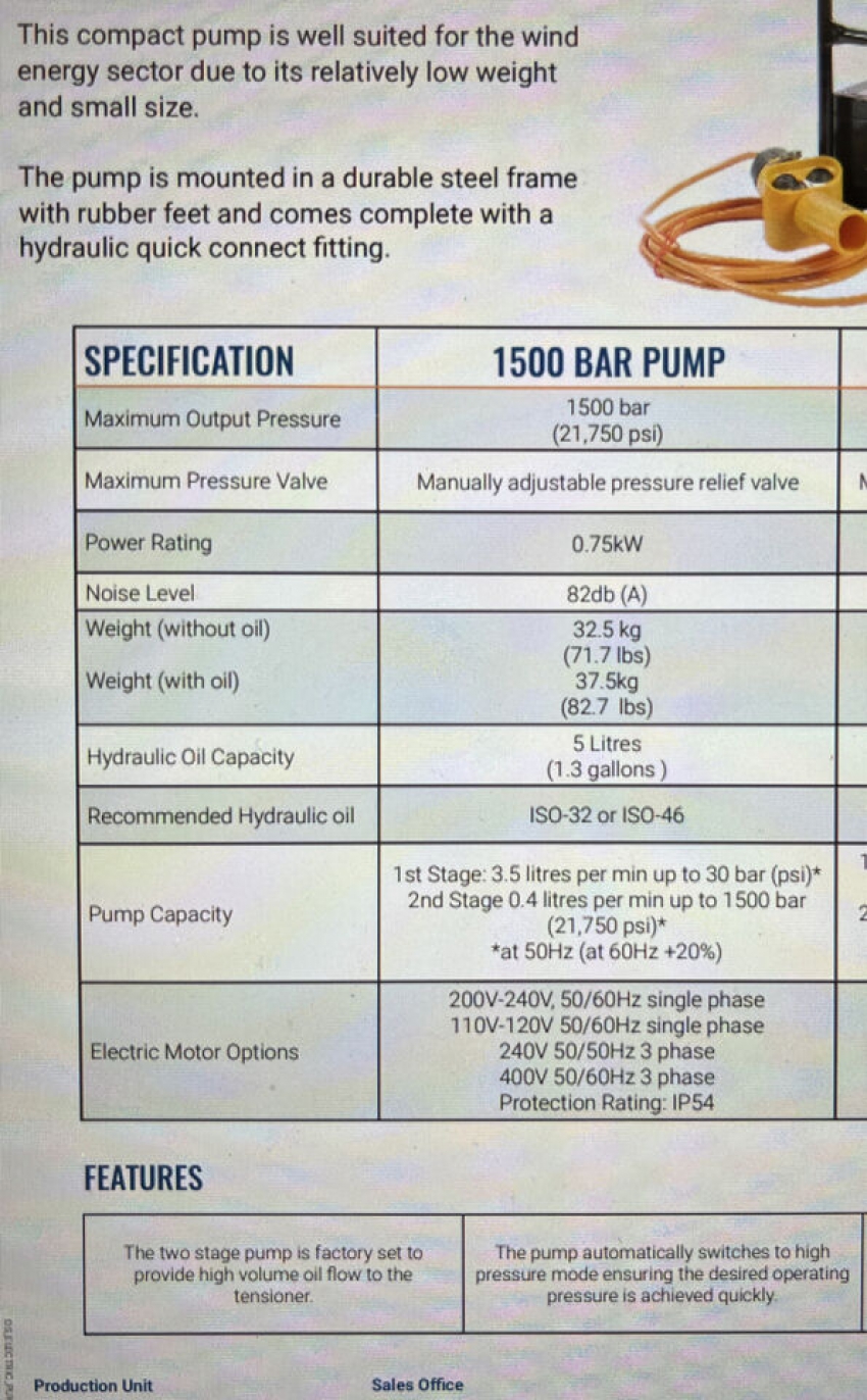 Bơm điện cho căng bu lông 1500 bar BOLTIGHT PES-1500-01-240V 8