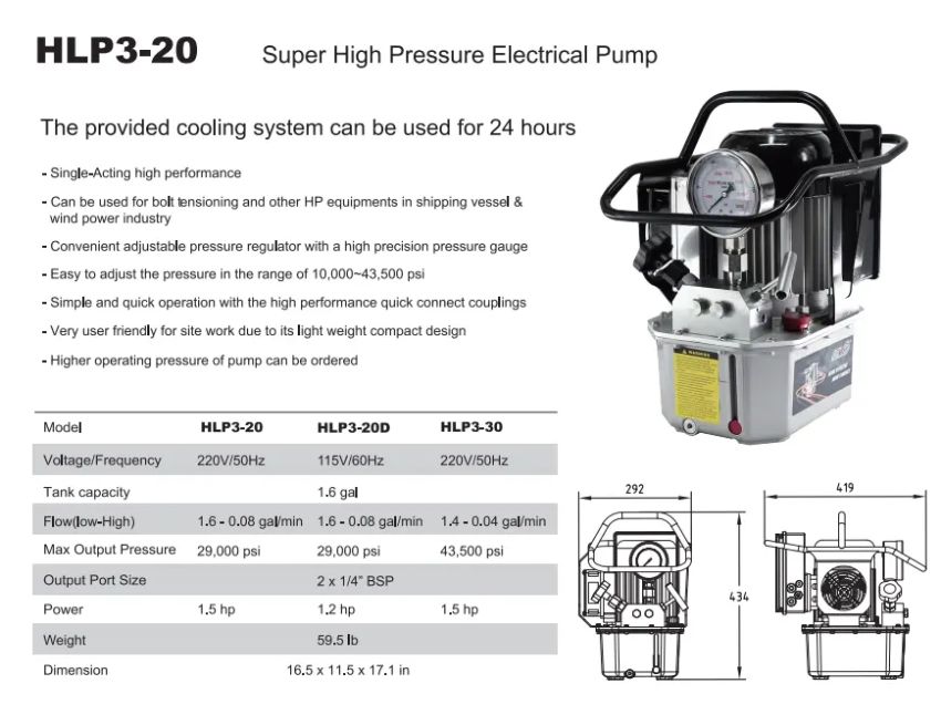 Bơm điện cho căng bu lông thủy lực 2000 bar HLP3-20 5