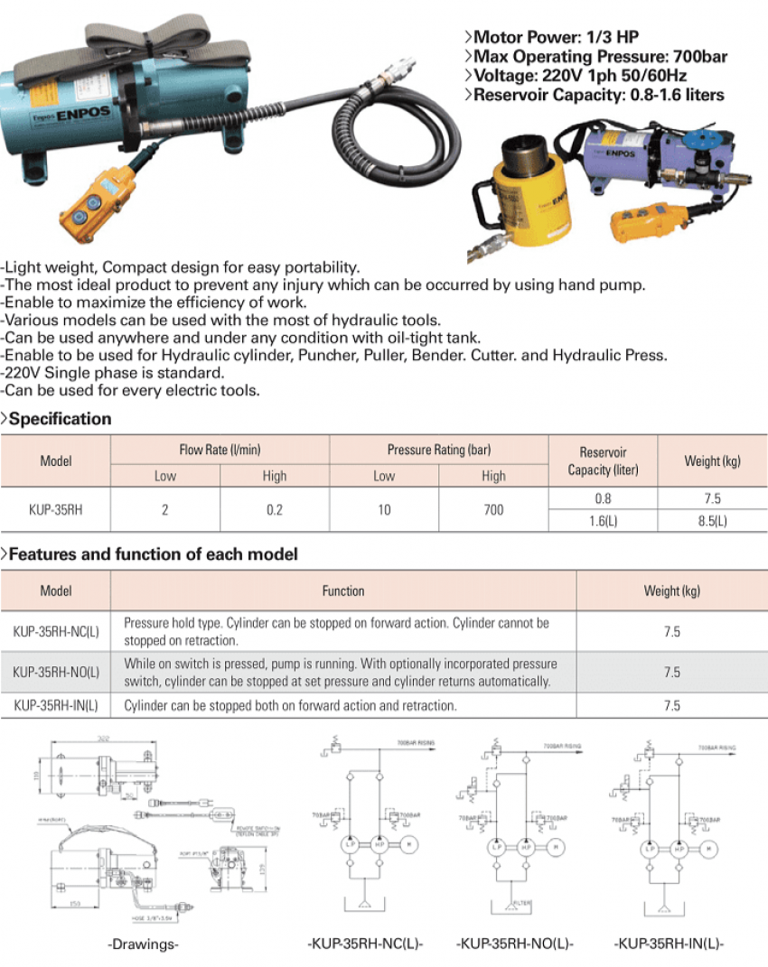 Bơm điện thủy lực ENPOS KUP-35RH 3