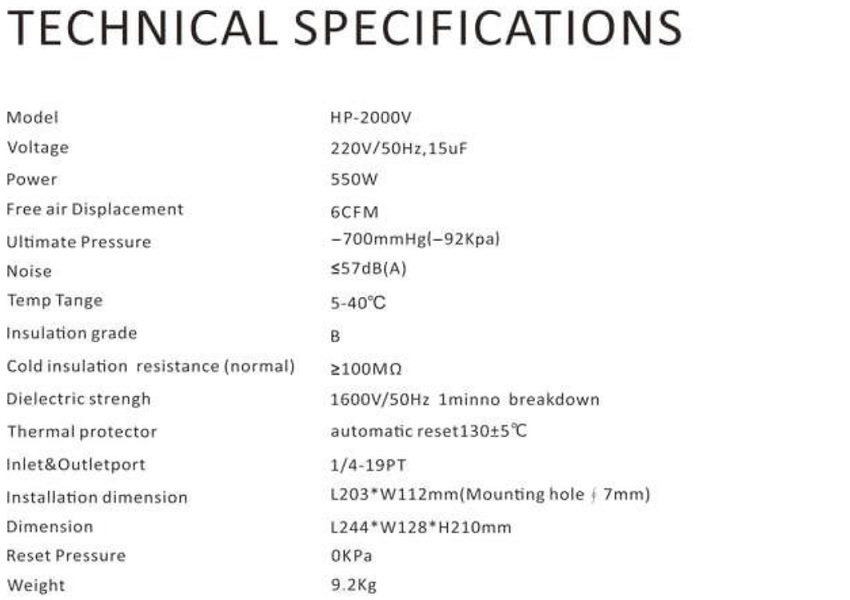 Bơm hút chân không 6CFM HBS HP-2000V 0