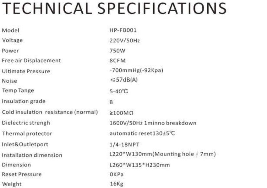 Bơm hút chân không 8CFM HBS HP-FB001 2