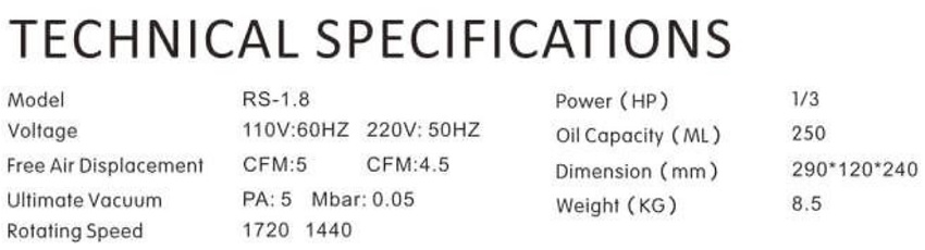 Bơm hút chân không đóng gói thực phẩm 4.5CFM HBS RS-1.8 1