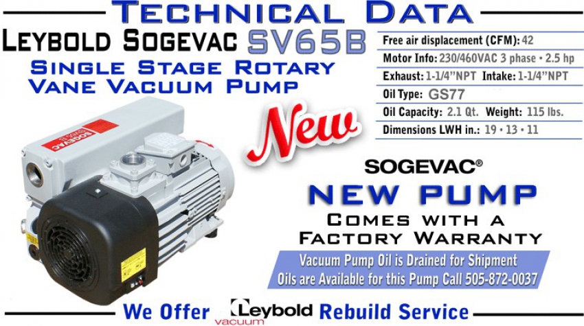 Thông số bơm chân không vòng dầu 2 cấp LEYBOLD SOGEVAC SV65B