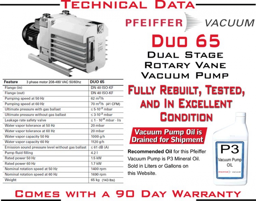 Bơm hút chân không PFEIFFER BALZERS DUO 65 3
