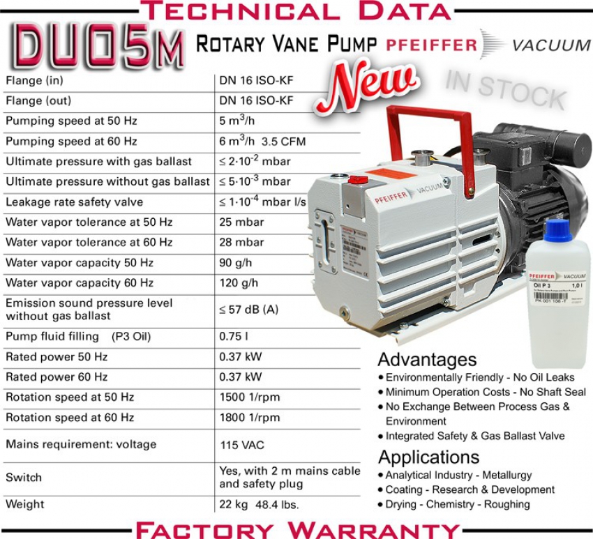Thông số kĩ thuật bơm chân không Pfeiffer Duo 5 M