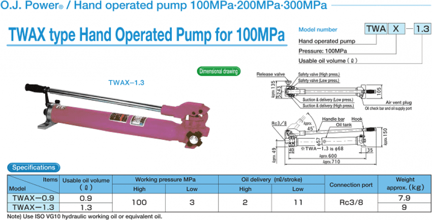 Bơm tay thủy lực 1.3 lít, 1000 bar OSAKA TWAX-1.3 3