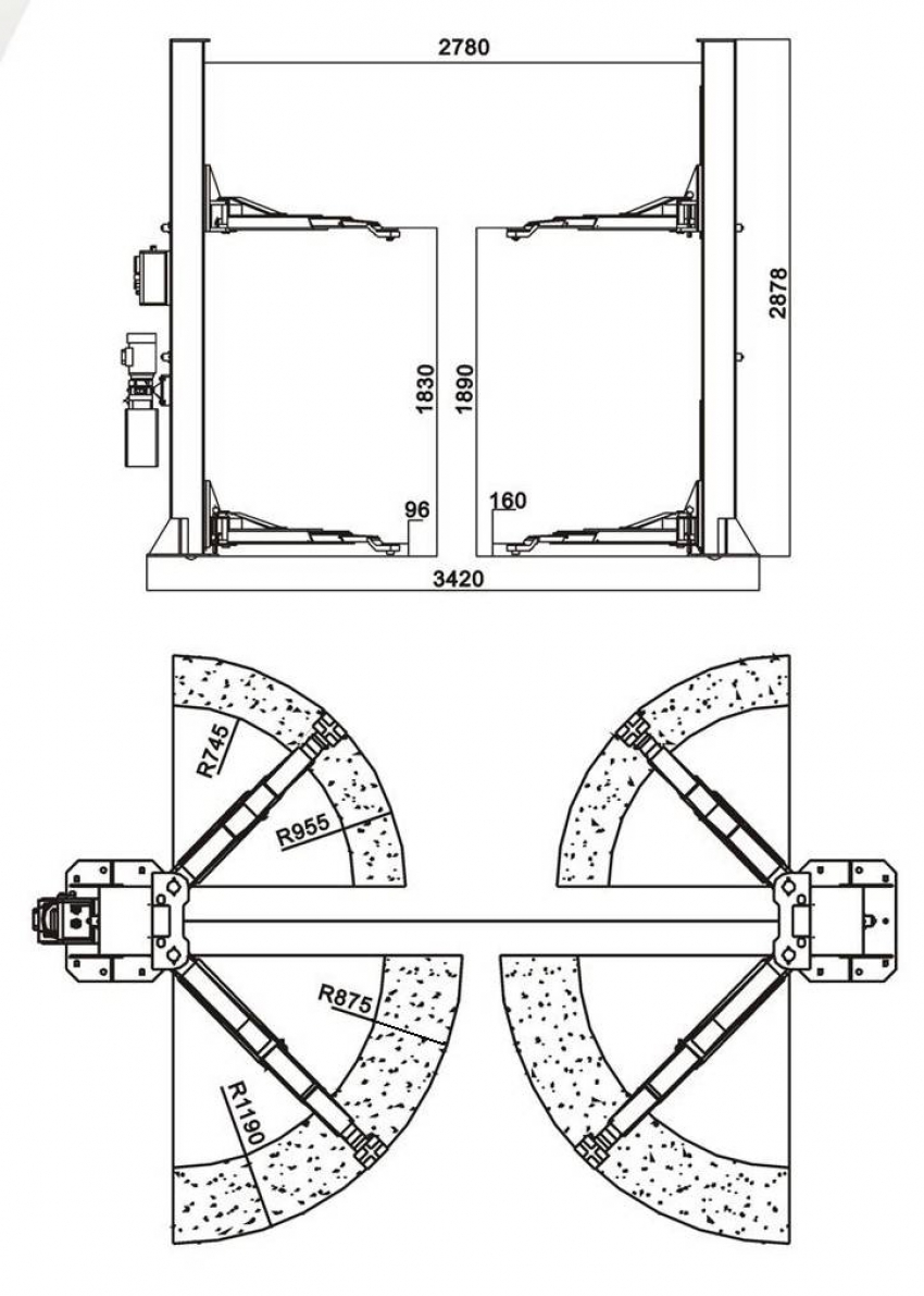 Cầu nâng 2 trụ giằng trên TITANO TC-4000E 0