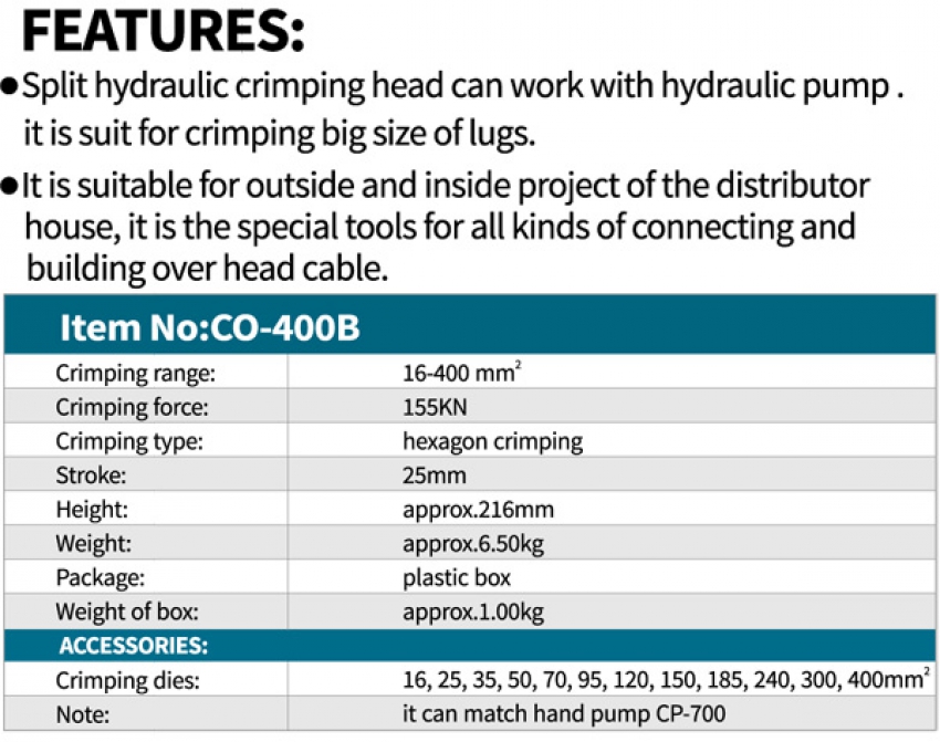 Đầu bấm cos thủy lực Zupper CO-400B 1