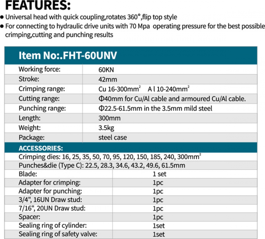 Đầu bấm cos thủy lực Zupper FHT-60UNV 1
