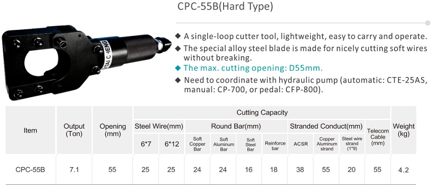 Đầu cắt cáp thủy lực 10 tấn TAC CPC-55B 1