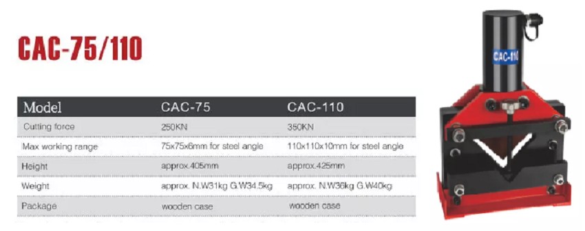 Thông số kỹ thuật của đầu cắt V thuỷ lực CAC-75 (HHJG-60)
