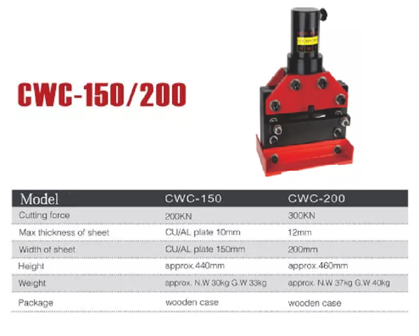 Thông số của đầu cắt thanh đồng thủy lực TAT CWC-200