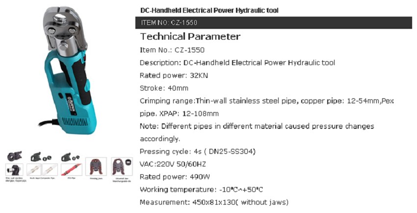 Dụng cụ bấm cos bằng điện Zupper CZ-1550 9