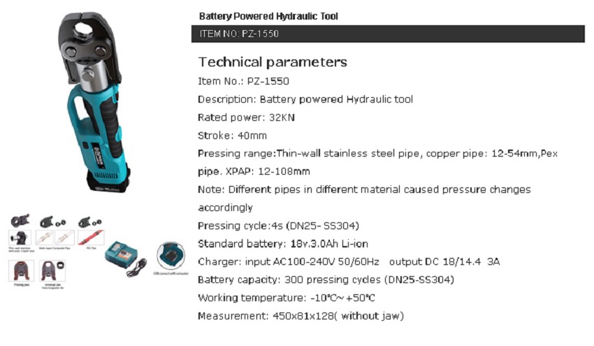 Dụng cụ bấm cos dùng pin Zupper PZ-1550 7