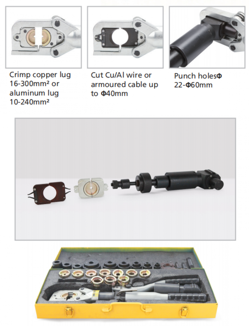 Kìm bấm cơ 6.5 tấn 3 trong 1 bấm, cắt, đột TLP HHY-60H 4