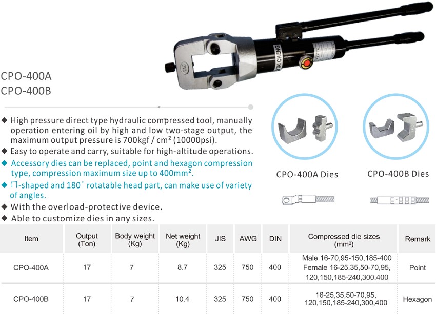 Kìm bấm cos thủy lực 16-400 mm2 TAC CPO-400B 1