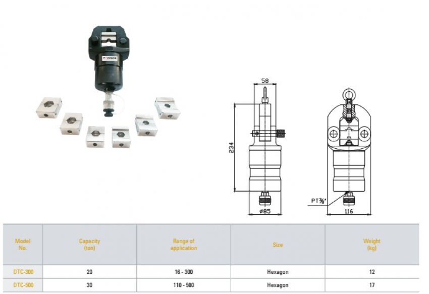 Kìm bấm cos thủy lực 300mm2 TONNERS DTC-300 0
