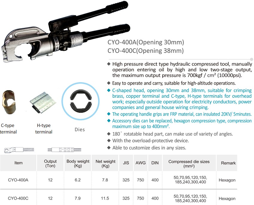 Kìm bấm cos thủy lực 30mm TAC CYO-400A 1