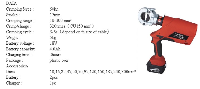 Kìm bấm cos thủy lực dùng pin TAT EZ-mm36 0