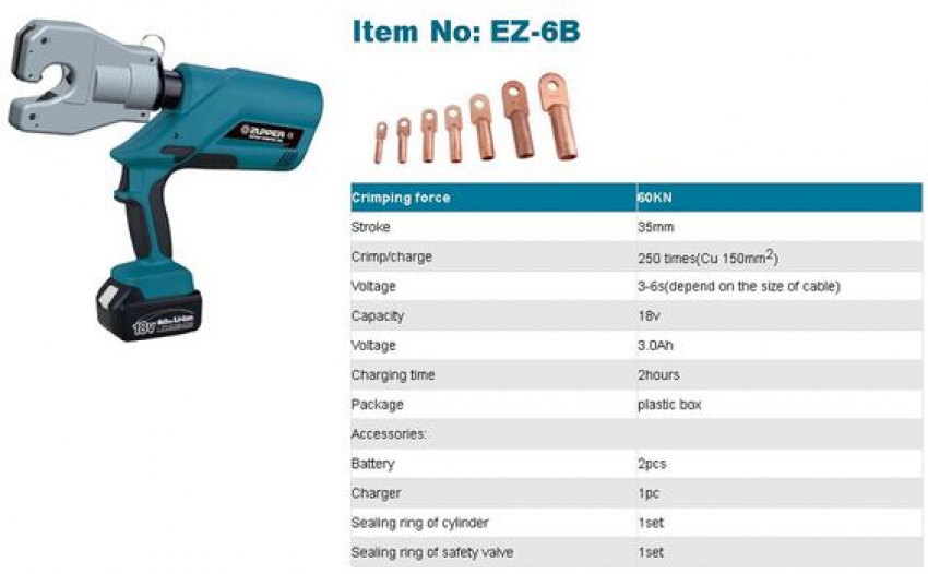 Kìm bấm cos thủy lực dùng pin Zupper EZ-6B 4