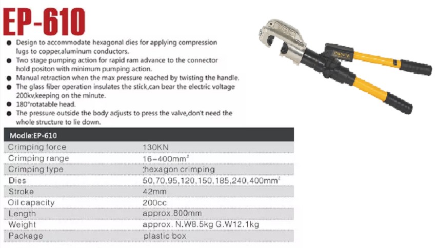 Kìm bấm cos thủy lực TAT EP-610 0