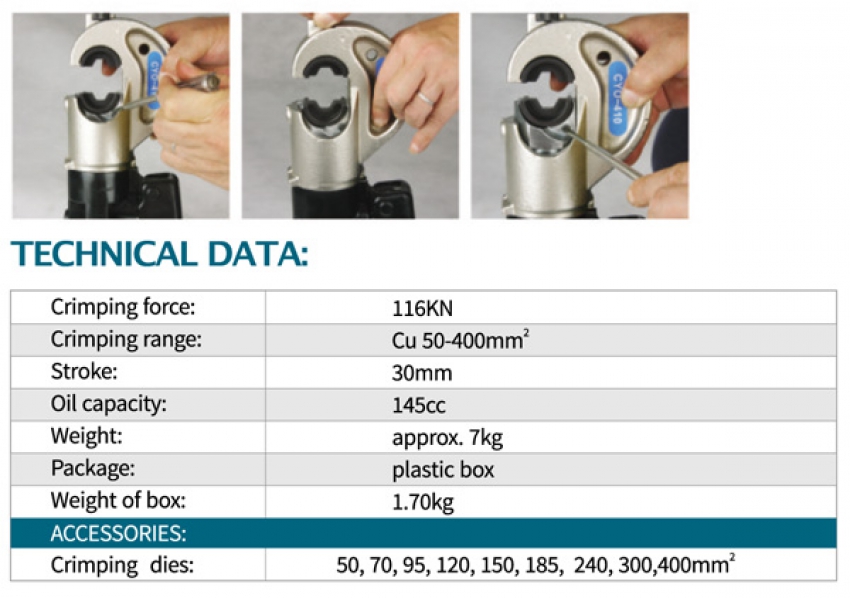 Kìm bấm cos thủy lực Zupper CYO-430 1