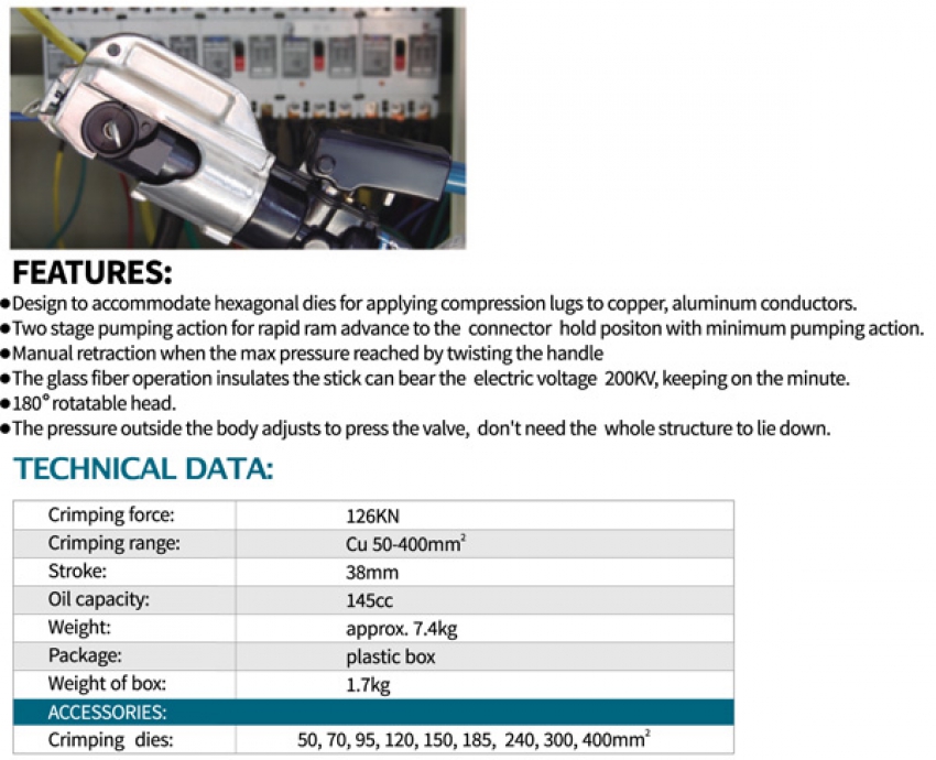 Kìm bấm cos thủy lực Zupper CYO-510B 4