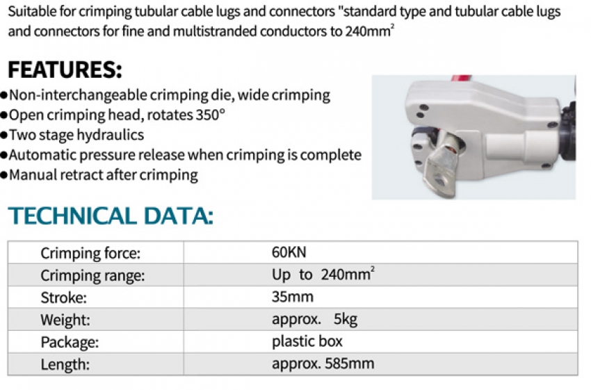Kìm bấm cos thủy lực Zupper CYO-6B 1