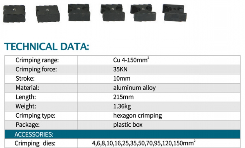 Kìm bấm cos thủy lực Zupper HT-150 1
