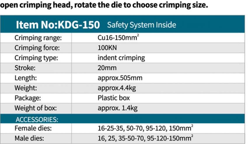 Kìm bấm cos thủy lực Zupper KDG-150 1