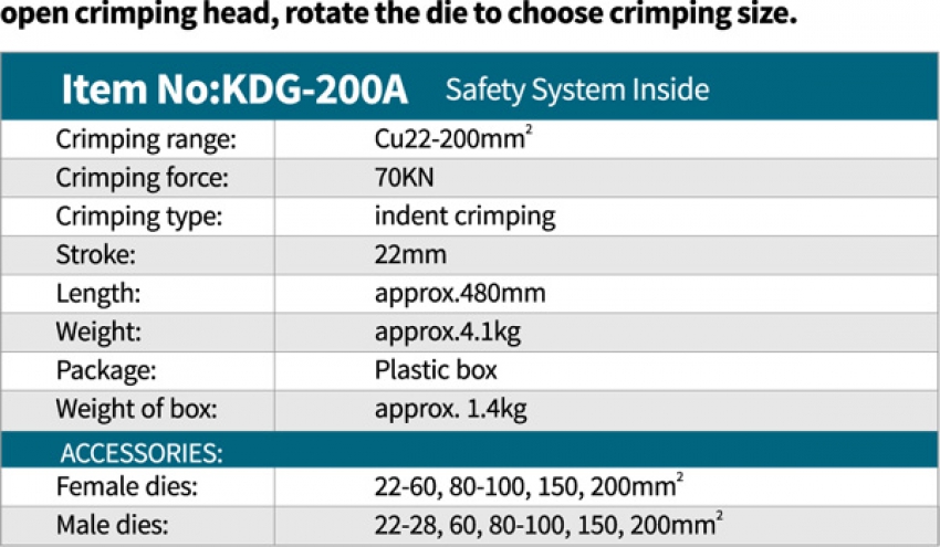 Kìm bấm cos thủy lực Zupper KDG-200A 2