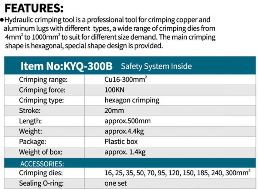 Kìm bấm cos thủy lực Zupper KYQ-300B 1