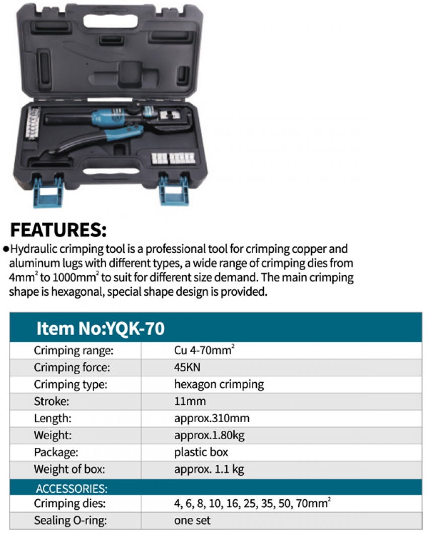 Kìm bấm cos thủy lực Zupper YQK-70 1