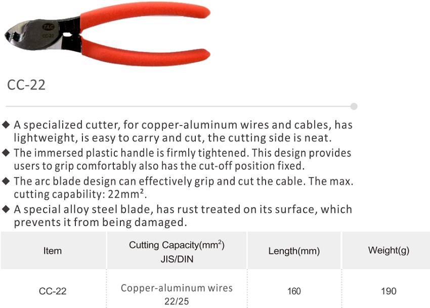 Kìm cắt cáp đồng-nhôm 22 mm2 TAC CC-22 1