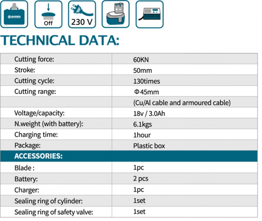 Kìm cắt cáp dùng pin Zupper BZ-45 1