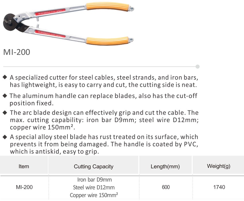 Kìm cắt cáp thép phi 10 mm TAC MI-200 1