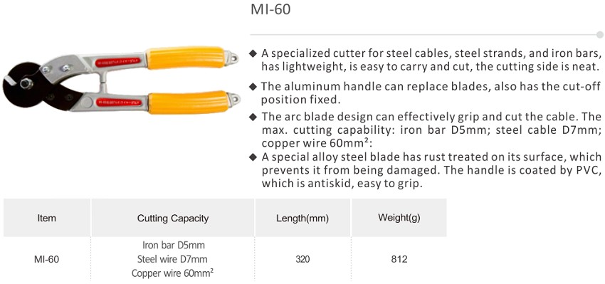 Kìm cắt cáp thép phi 5 mm TAC MI-60 1