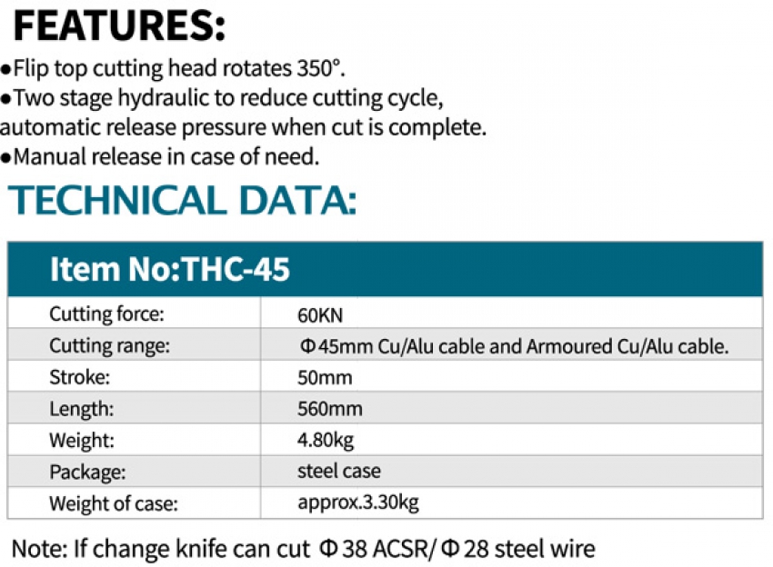 Kìm cắt cáp thủy lực Zupper THC-45 1