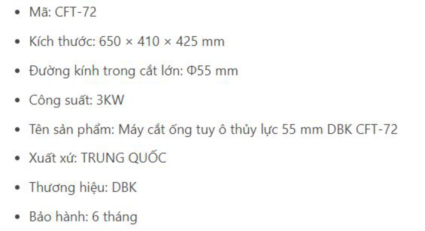 Máy cắt ống tuy ô thủy lực 55 mm DBK CFT-72 4