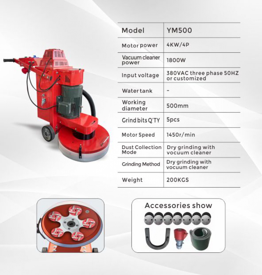 Thông số kỹ thuật máy mài sàn bê tông có hút bụi YM500