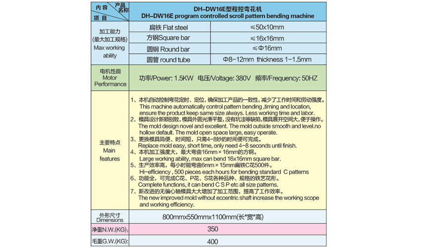 Máy uốn sắt nghệ thuật tự động 16mm Hebei DH-DW16E 2