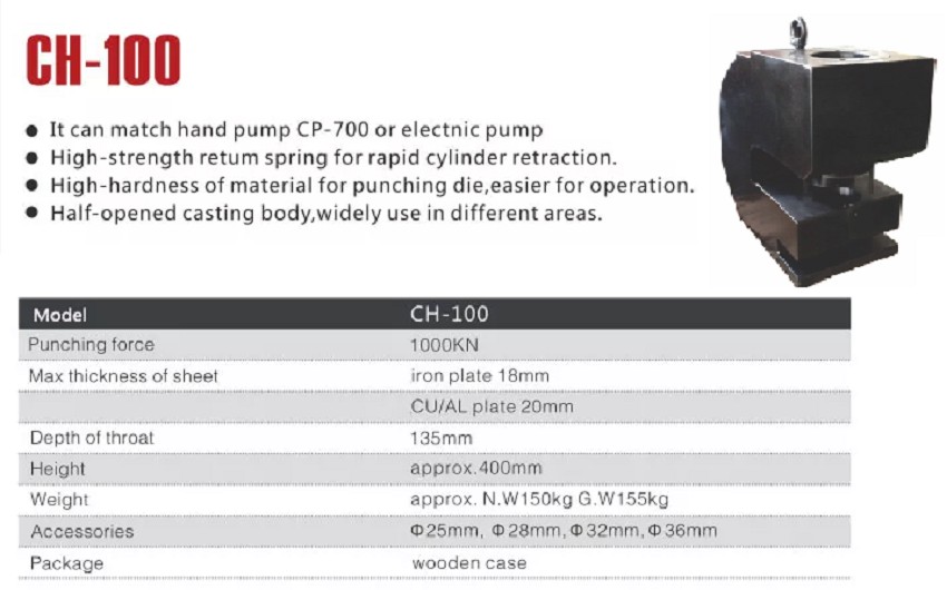Thông số kỹ thuật của máy đột lỗ thủy lực 100 tấn DBK CH-100 1