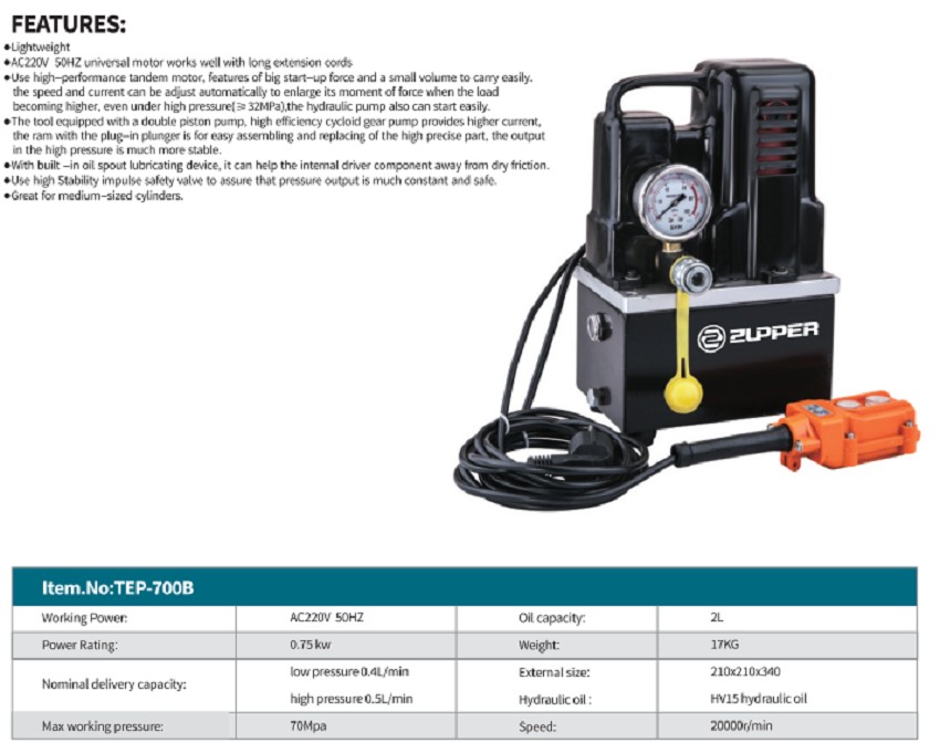 Bơm điện thủy lực Zupper TEP-700B 1